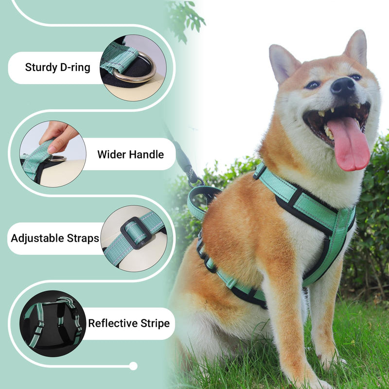 LiebeDD Dog Harness Green S - Chest Harness Dog Medium Large Adjustable Reflective Anti Pull Dog Harness French Bulldog Dog Pull Harness Dog Harness - PawsPlanet Australia