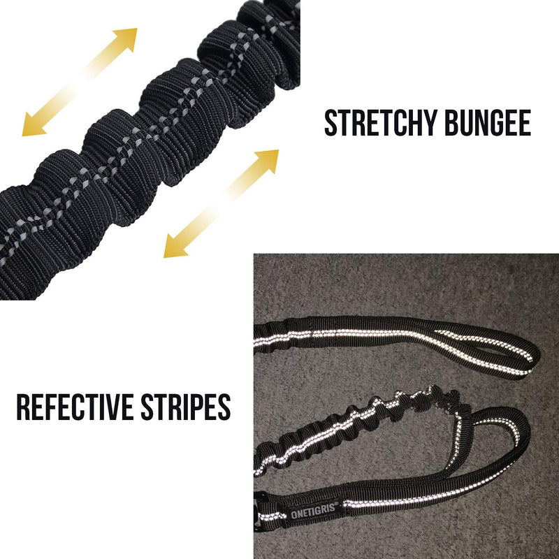 [Australia] - OneTigris Tactical Dog Training Bungee Leash with Control Handle Quick Release Nylon Leads Rope - 2019 Advanced Version (Black - with Reflective Strip) 