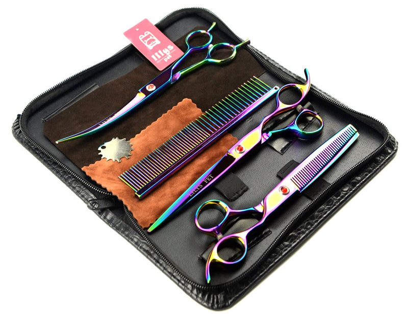 [Australia] - LILYS PET Professional PET Grooming Scissors Kit,Coated Titanium,Sharp and Strong Stainless Steel Blade for Dogs Cats Hair Cutting,3 Pieces of Scissors with a Comb and a Case 8.0 inches Rainbow 