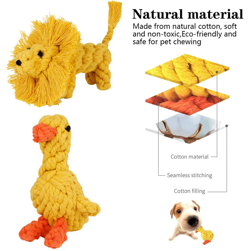 FANTESI 2 Pack Dog Rope Toys, Pet Puppy Rope Chew Toys Teeth Dogs Treats Toys Dogs Ball Knot Training toy for Small Middle Dog (Duck, Lion) - PawsPlanet Australia