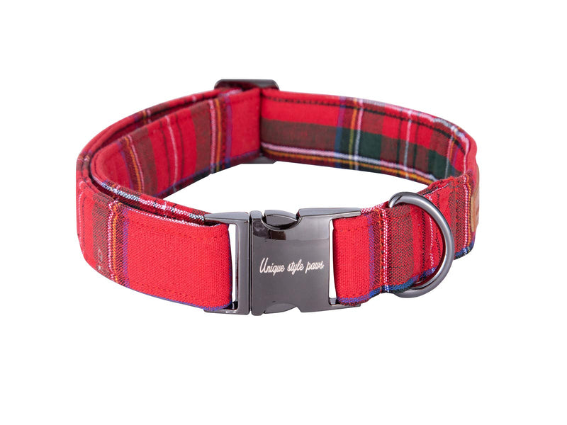 [Australia] - Unique style paws Christmas Dog and Cat Collar with Bow Pet Gift for Dogs and Cats Adjustable Soft&Comfy Cotton Collars 6 Sizes and 6 Patterns Medium RedPlaid 