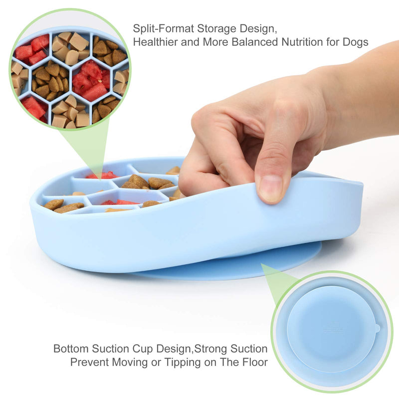 [Australia] - Pawow Slow Feeder Dog Bowl with Bottom Suction Cup, Puzzle Feeders Bowl Fun Feeder Interactive Bloat Stop Dogs Dish, Silicone Slow Feed Pet Food Water Bowl for Large Medium Small Dogs Blue 