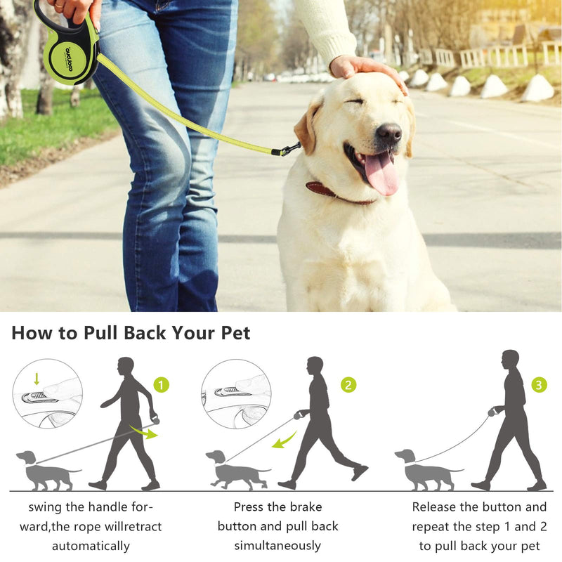 G.C Retractable Dog Lead Extendable Long Heavy Duty Strong Dog Leash for Large Dogs Up to 110lbs, 16ft Strong Reflective Nylon Tape, 360° Tangle-Free, One-Handed Brake, Pause, Lock Green - PawsPlanet Australia