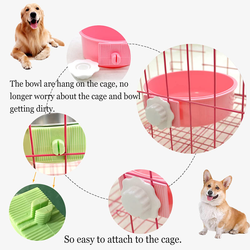 kathson Crate Dog Bowl, Removable Stainless Steel Hanging Pet Cage Bowl Food & Water Feeder Coop Cup for Cat, Puppy, Birds, Rats, Guinea Pigs 2pcs(blue,green) - PawsPlanet Australia