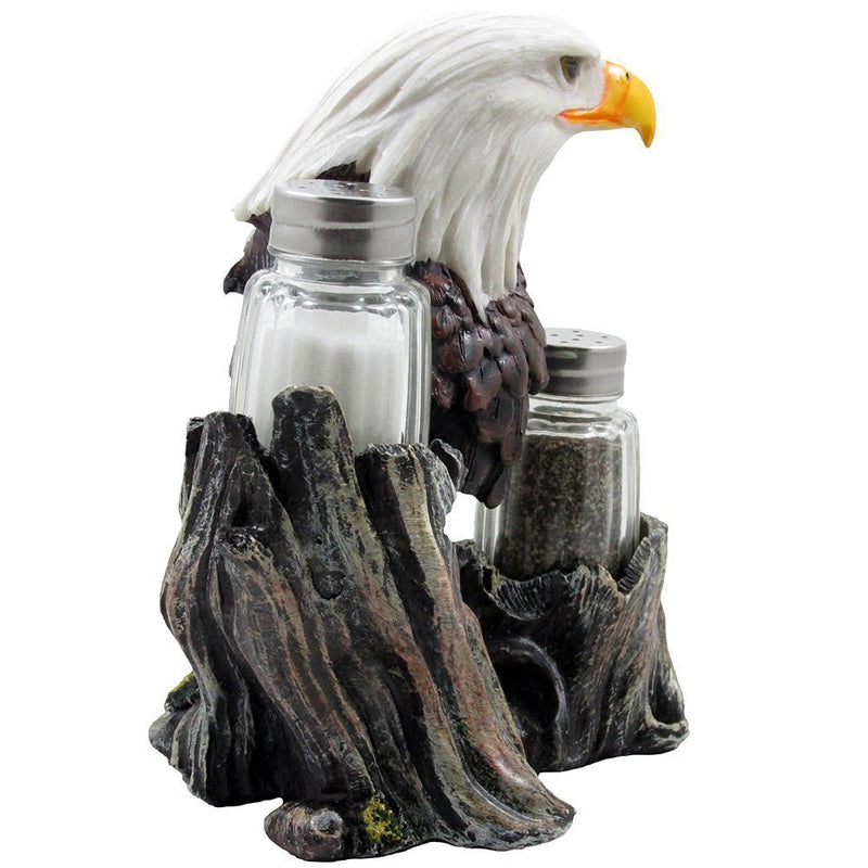 Bald Eagle Glass Salt & Pepper Shakers with Decorative Figurine Display Stand Set for American Patriotic Bar and Kitchen Decor Sculptures or Rustic Lodge Restaurant Tabletop Decorations and Wildlife Bird Gifts by Home-n-Gifts - PawsPlanet Australia