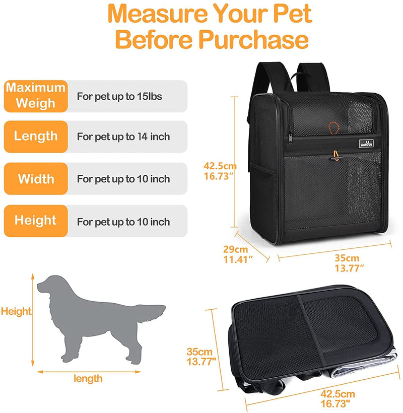 Wakytu Pet Backpack Carrier, Foldable Dog Backpack Carrier for Small Dogs and Cats under 6kg, Portable Breathable Folding Cat Backpack Carrier for Puppy Travel Hiking Camping M Black - PawsPlanet Australia