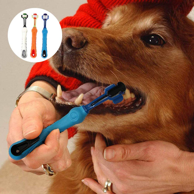 YUIP 3Pcs Pet Toothbrush, Triple Headed Toothbrush Pet, Dog Toothbrush for Pet Dental Care, Handle Design for Easy Oral Care Grooming Perfect for Medium Large Sized Dogs - PawsPlanet Australia