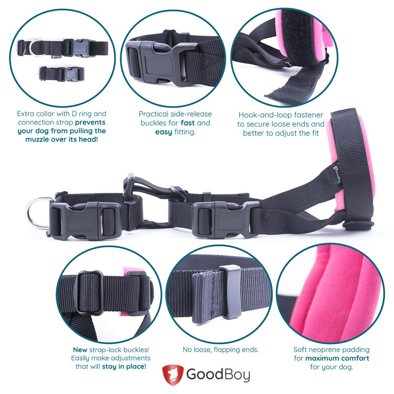 [Australia] - Gentle Muzzle Guard for Dogs - Prevents Biting Unwanted Chewing Safely Secure Comfort Fit - Soft Neoprene Padding – No More Chafing – Included Training Guide Helps Build Bonds Pet Medium Pink 