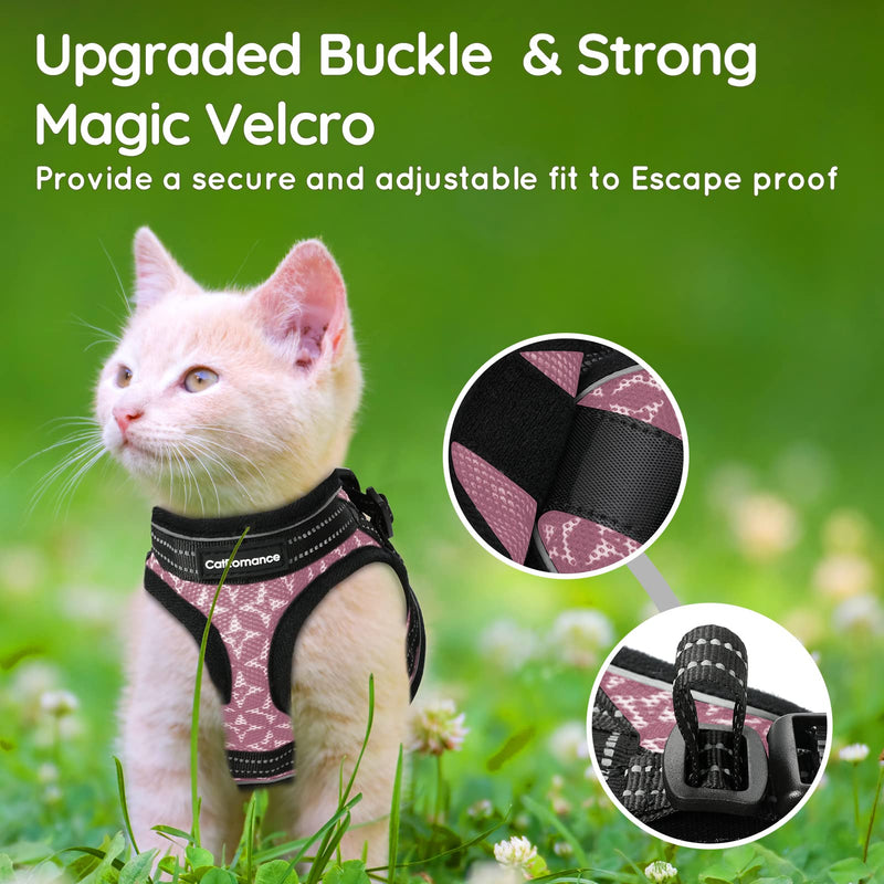 CatRomance Cat Harness and Leash, Escape Proof Kitten Harness and Leash Set for Walking, Adjustable Cat Vest Harness for Kittens, Breathable Kitty Harness with Reflective Strips and Easy Control S: Chest 10.5 - 11.5"|Weight 3.3-6.6 lbs Pink - PawsPlanet Australia