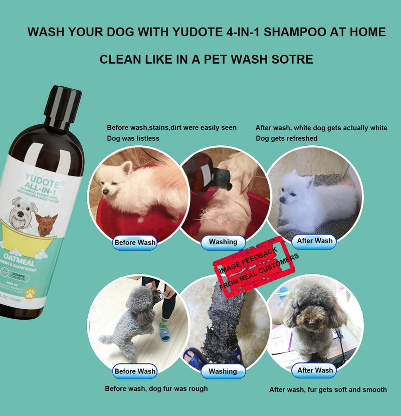 YUDOTE Oatmeal Dog Shampoo and Conditioner 4-in-1 Deodorizer,Moisturizer for Smelly Dogs with Sensitive Skin,Plant-based Safe Pet Wash Mild Scent,473ml 473ml (Pack of 1) - PawsPlanet Australia