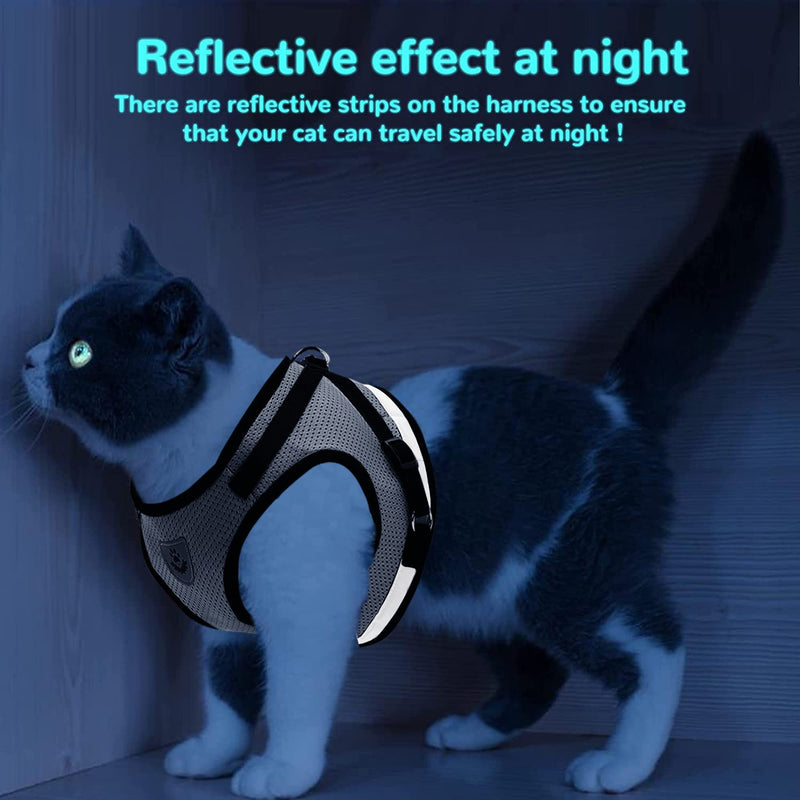 Cat harness set with leash, automatic cat harness for small dogs with 5 m/16.4 feet, cat leash, adjustable, escape-proof cat harness, escape-proof with leashes and night reflector (S) S - PawsPlanet Australia