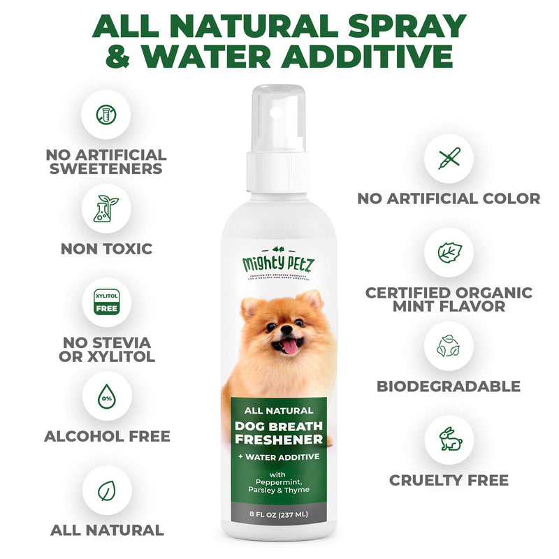 2-in-1 Dog Breath Freshener Spray & Water Additive – All Natural Dog Dental Care That Fights Bad Breath, Plaque & Tartar. Dog Teeth Cleaning and Fresh Breath with No Brushing, 8 oz. - PawsPlanet Australia