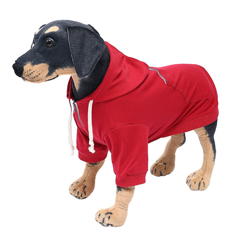 Pethiy Zip Up Red Dog Hoodie with Hook & Loop Pockets and Adjustable Drawstring Hood - Available in Extra Small to Extra Large - Comfortable & Versatile Dog Hoodies -Red -XS XS - PawsPlanet Australia