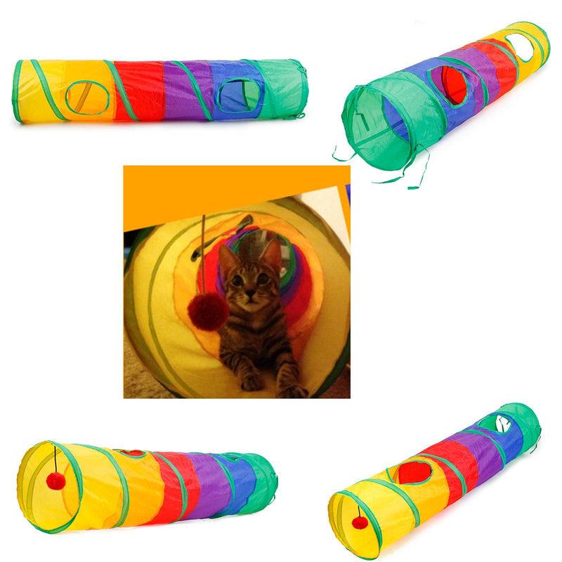 Collapsible Rainbow Cat Tunnel with Play Ball for Indoor Cats, Interactive Cat Tube Toy Foldable Pop-up Pet Tube with 2 Holes and Play Ball, Best pet tunnel for Kitten, Puppy ,Rabbit and Small Animal - PawsPlanet Australia