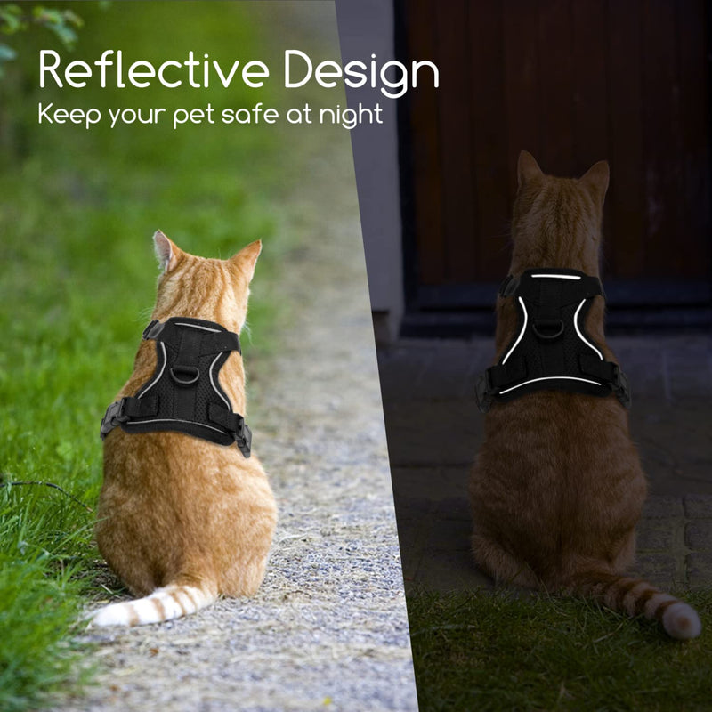 Nobleza Cat Harness with Leash Escape-Proof, Adjustable Soft Reflective Cat Harness Set for Kitten Puppy (S, Black) 35-42CM - PawsPlanet Australia