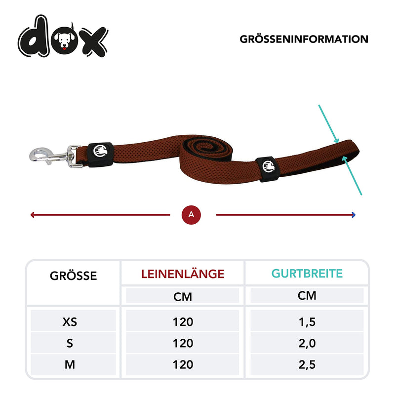 DDOXX dog leash air mesh 120 cm | Hand strap | for small & large dogs | many colors & sizes | Leash dog | Lead leash small | Running leash puppy leash large | Brown, XS XS - 1.5 x 120 cm - PawsPlanet Australia