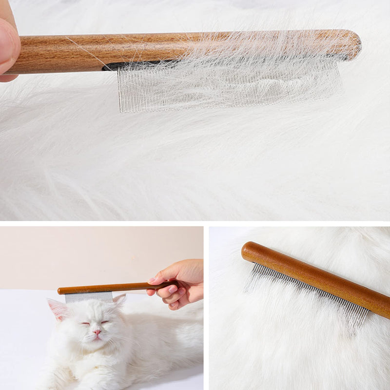 Longbest Combs for Cats and Dogs, Fine Teeth, Removes Knots and Tangles, Skin-Friendly, Pet Combs, Steel Tooth Comb with Wooden Handle for Cats Fine Teeth Comb - PawsPlanet Australia