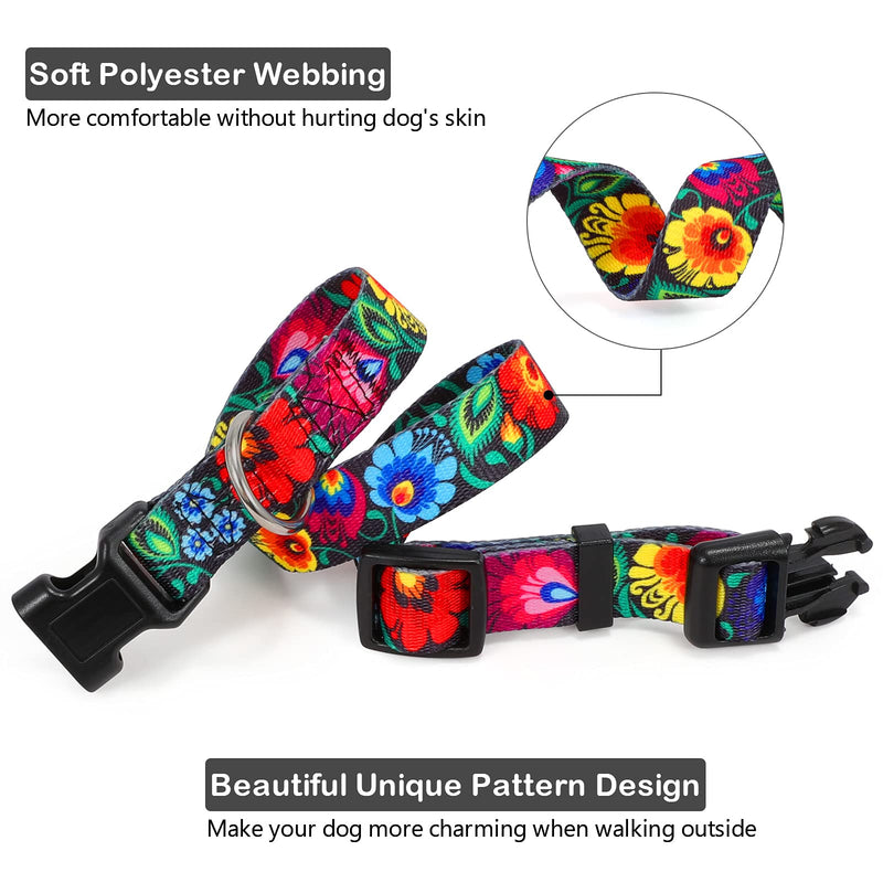 Flower Print Girl Dog Collar WOWOGO Colorful Floral Rose Print Dog Collar Personalized Soft Comfortable Adjustable Collars for Small Medium Large Dogs XS:Neck 8.7"-11.8",Width 0.59" a:Black - PawsPlanet Australia