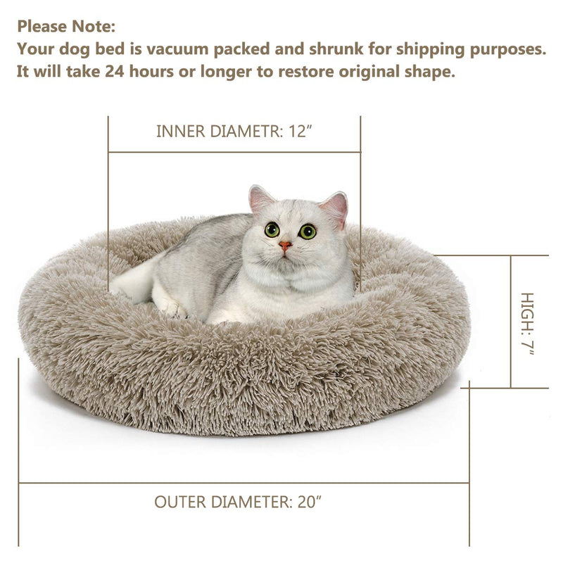 [Australia] - AIPERRO Pet Bed for Small Dogs and Cats Donut Cuddler Fur Round Dog Bed Soft Plush Fluffy Indoor Cat Bed, Anti Slip Bottom, 20/23/30 Inch for Puppy and Kitties 20 inch Beige Brown 