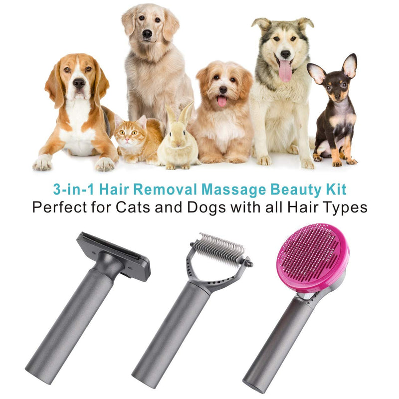 Idepet Dog Cat Pet Grooming Brush Kit,3 in 1 Pet Massage Beauty Comb Tools Hair Removal Kit For Long & Short Hair Dematting Shedding Tangles Remove Massage Beauty Pet Brush Kit - PawsPlanet Australia