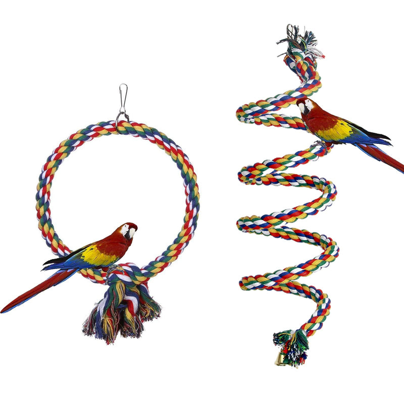 Aedcbaide Bird Toys for Parrots Pack of 2, Bird Parrot Toys Parakeets Hanging Toys Bell Swing 150cm and 7" Diameter Bird Swing for Budgies, Cockatiels Hanging - PawsPlanet Australia
