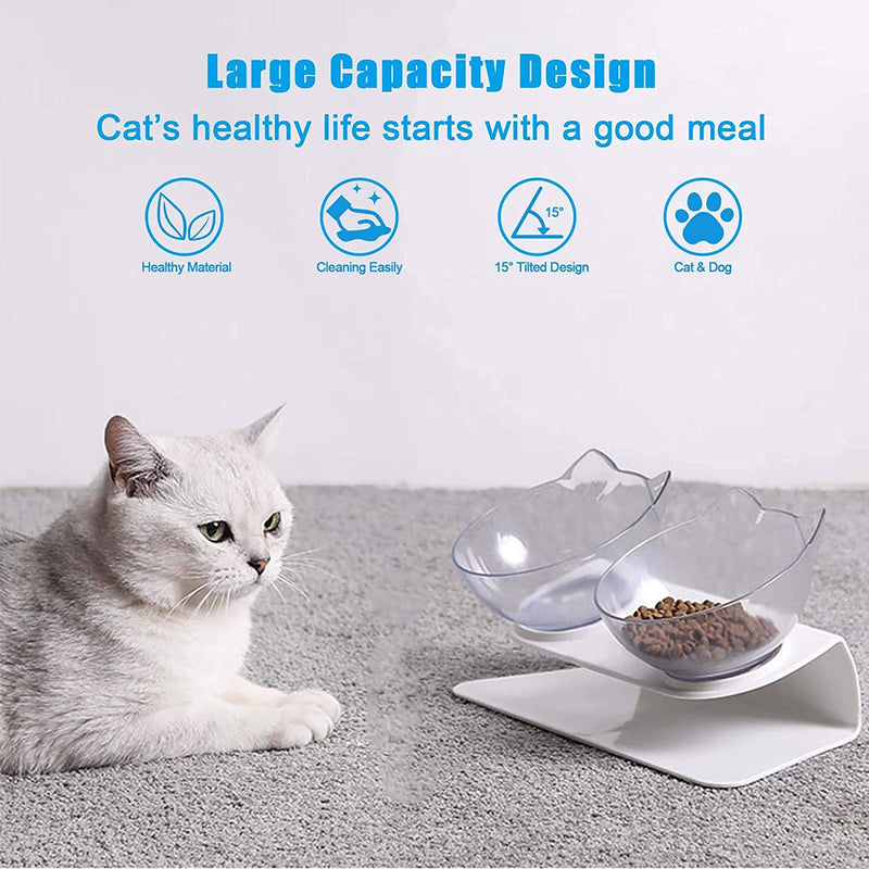ZNEU Elevated Dog Cat Bowls for Food and Water, Detachable & 15° Cat Food Dish Stand, Food Grade Material Non Slip Cat Food Bowl, Stress-Free Suit for Small pet, Dishwasher Safe (Transparent) Transparent - PawsPlanet Australia