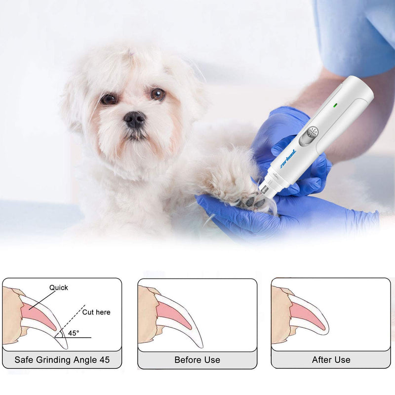 [Australia] - Zerhunt Dog Nail Grinder Clipper, Ultra Quiet Electric Pet Nail Grinder Trimmer Grooming for Small Medium Pets, Portable & Rechargeable Pet Nail Grinder Clipper 