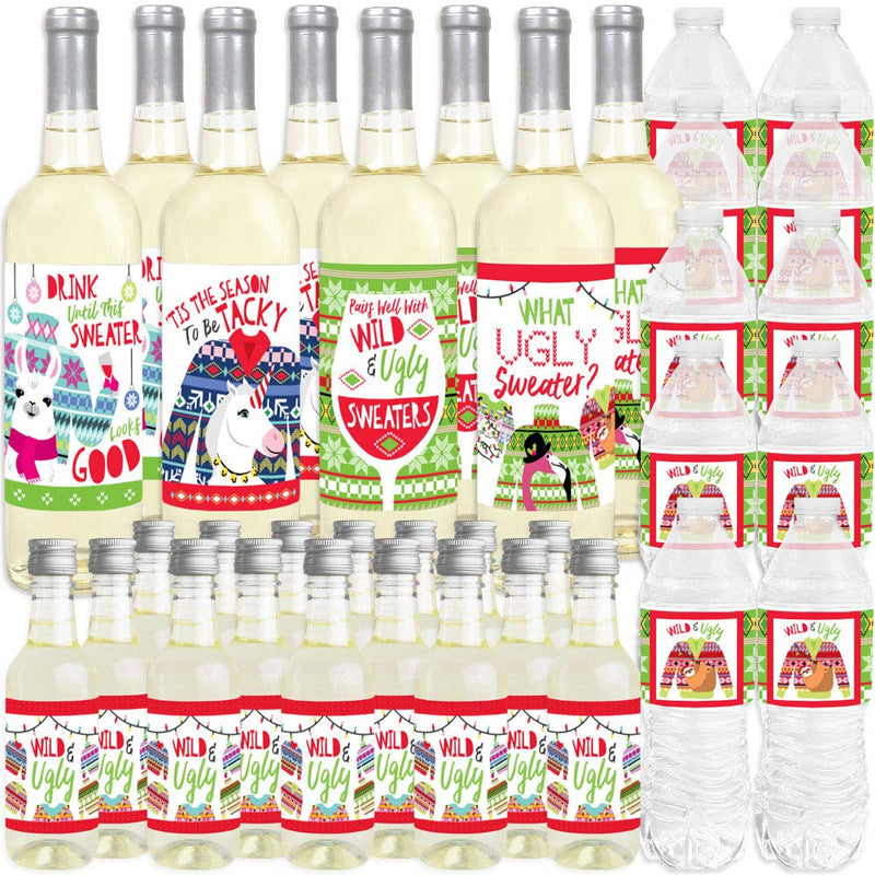 Big Dot of Happiness Wild and Ugly Sweater Party - Mini Wine Bottle Labels, Wine Bottle Labels and Water Bottle Labels - Holiday and Christmas Animals Party Decorations - Beverage Bar Kit - 34 Pieces - PawsPlanet Australia