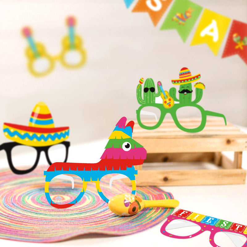 Fiesta Party Decorations Paper Eyeglasses Cinco De Mayo Paper Eyewears Mexican Themed Cactus Chili Pepper Pinata Taco Avocado Corn Guitar Sombrero Maraca Margarita Photo Props Let's Fiesta Party Supplies 12PCS - PawsPlanet Australia