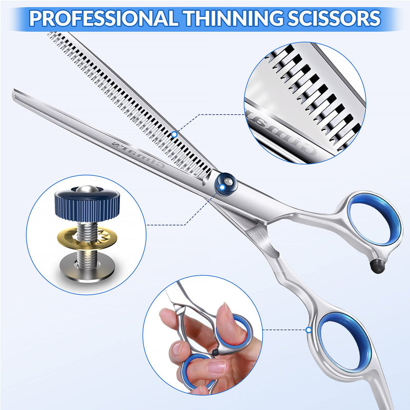 Gimars 5 in 1 Professional 4CR Stainless Steel Safety Round Tip Dog Grooming Scissors Kit, Heavy Duty Titanium Coated Straight & Thinning & Curved Shears & Comb Set for Dog & Cat Grooming - PawsPlanet Australia