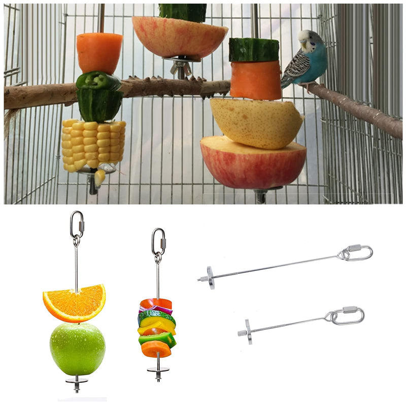 2 Pcs Parrot Feeding Cups Bird Food Bowls Stainless Steel for Cage Accessories 2 Pcs Bird Fruit Vegetable Holder Stainless Steel Skewer Foraging Hanging Food Feed Treating Tool for Parrots Cockatoo - PawsPlanet Australia