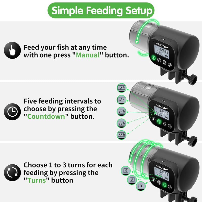 Noodoky Automatic Fish Feeder, Easy Setup Auto Fish Food Dispenser with USB Cable, Timed Feeder for Aquarium, Small Fish Turtle Tank, Auto Feeding on Vacation - PawsPlanet Australia