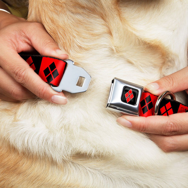 [Australia] - Buckle-Down Seatbelt Buckle Dog Collar - Harley Quinn Diamond Blocks Red/Black Black/Red - 1" Wide - Fits 15-26" Neck - Large 