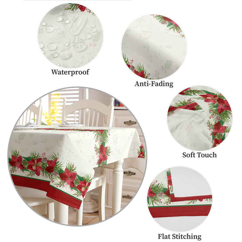Rectangle Table Cloths 60x84inch, Christmas Poinsettia Party Tablecloth Waterproof Polyester Table Covers for Kitchen Dinning Wedding Decoration, Stain/Wrinkle Resistant, Washable, Xmas Red Green Red Green White - PawsPlanet Australia
