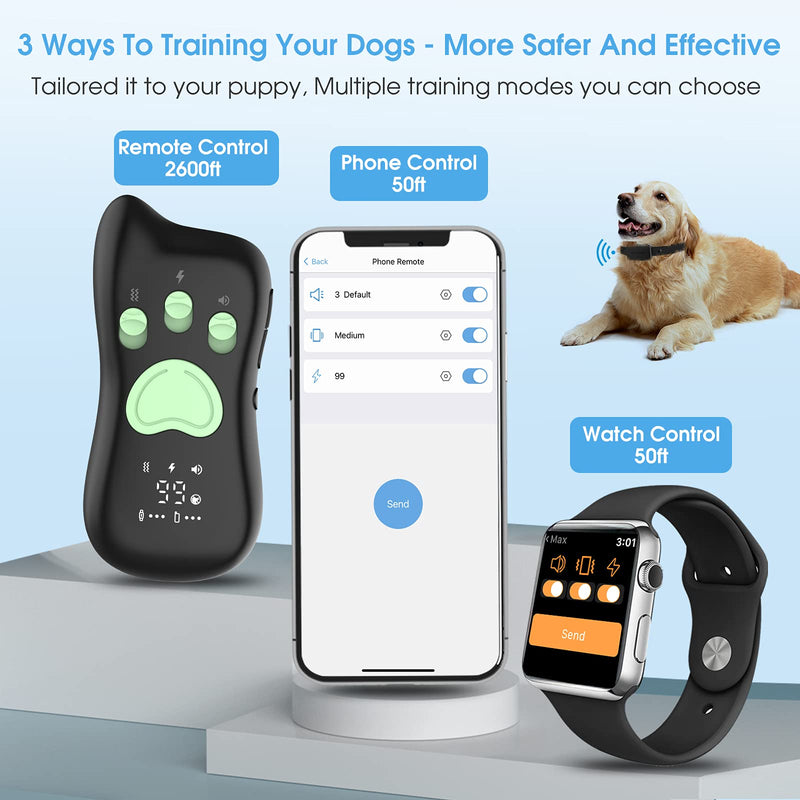 Dr.Trainer T1sPro Dog Training Collar with Remote, Quick Charge IPX7 Waterproof Shock Collar with APP & Watch Control, Free Combination Mode with Custom Sound/Vibration/Shock, 2600ft Remote Range - PawsPlanet Australia