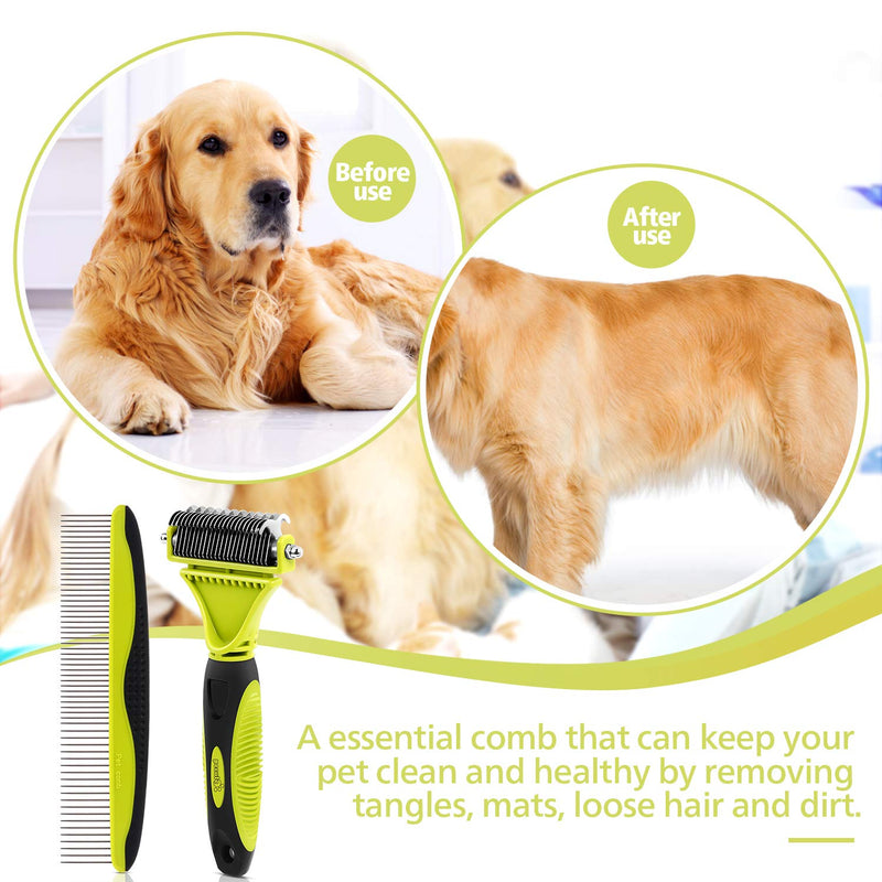 [Australia] - Pecute Dematting Comb Grooming Tool Kit for Dog & Cat Double Sided Blade Rake Comb with Grooming Brush 