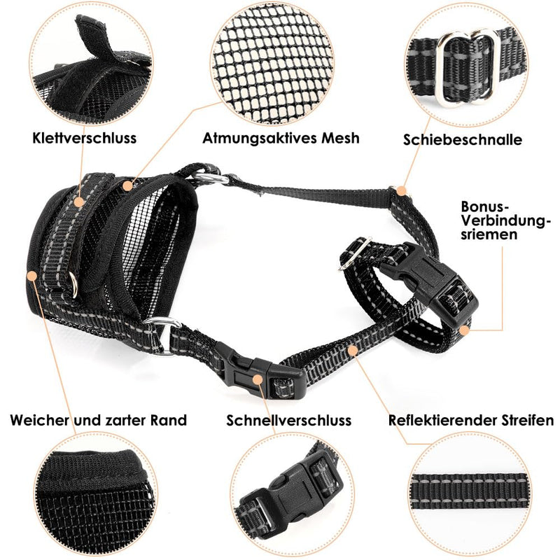 SlowTon Muzzle for Large Dogs, Breathable Soft Air Mesh Muzzle Dog, Adjustable Reflective Muzzles for Dogs with Connecting Strap Prevents Biting Chewing L Black - PawsPlanet Australia