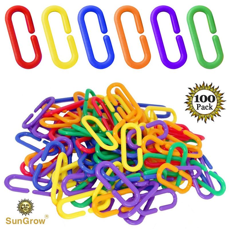 [Australia] - SunGrow Plastic Chain Links, 1.4x0.5 Inches, Variety of 6 Vibrant Colors, Interchangeable C-Clip Hooks, for Classroom or Playroom, Exciting, Lightweight and Durable DIY Pet Toy, 100 Pieces 