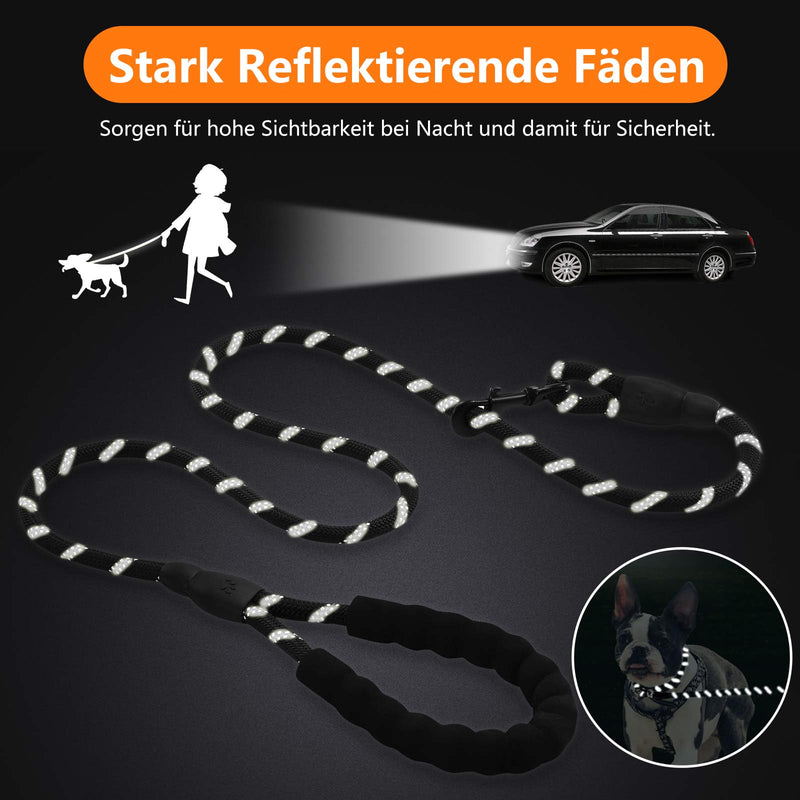 2M towing leash for dogs, strong dog leash with padded handle, reflective nylon rope, lockable hook, training leash running leash for large and medium-sized dogs (black) black - PawsPlanet Australia