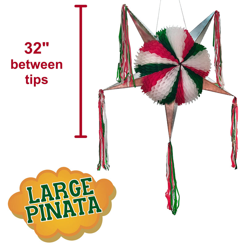 Mexican Independence Day Party Decoration Pinata Large Green, White Red 5-Point Star Foldable Pinata - Fiesta Mexicana 16th of September Piñata, Christmas, Posada, Cinco de Mayo Party Decor Pinata - PawsPlanet Australia