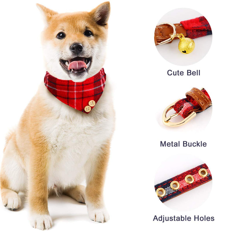 [Australia] - Bow Tie Dog Collar and Leash Set 3 PCS Cute Red Classic Plaid Adjustable Pet Puppy Collars Bandana with Bell for Small Medium Dogs and Cats Outdoor 