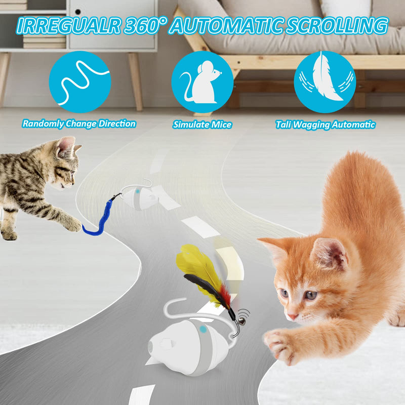 Harnestle Cat Toys Interactive Automatic Kitten Toys with Feathers Ribbon Bell Worm, USB Charging Led Light 360° Irregular Rolling Cat Moving Toys for Indoor Cats Exercise and Hunting - PawsPlanet Australia