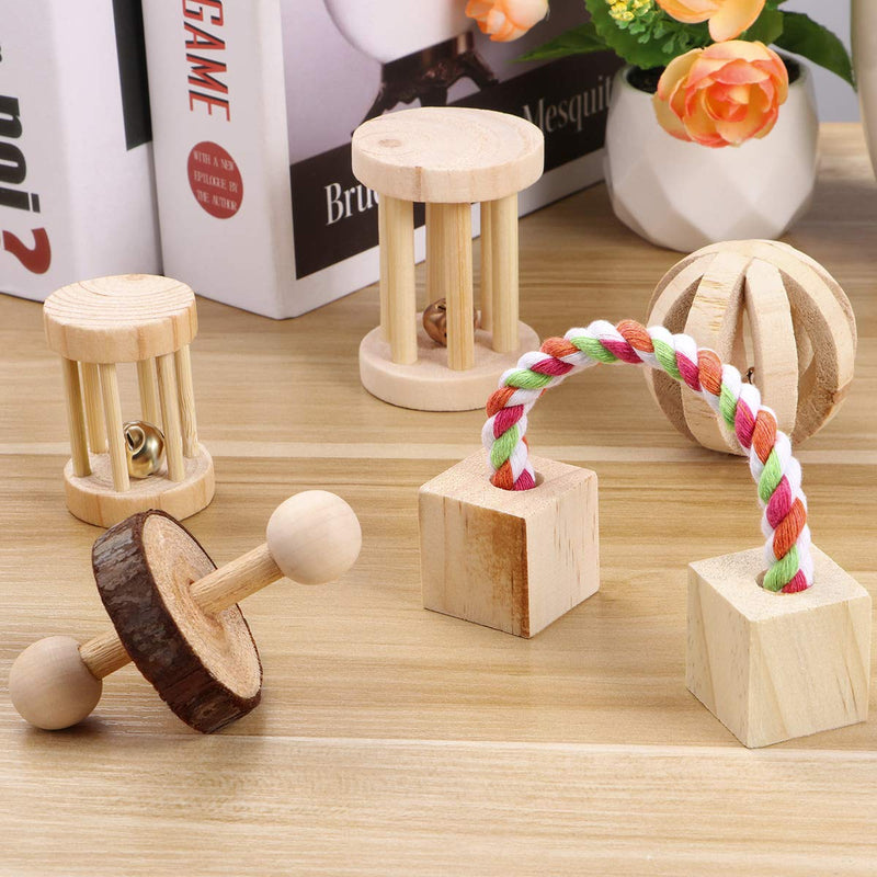 POPETPOP 5PCS Hamster Chew Toys Natural Wooden Play Toy Exercise Bell Roller Teeth Care Molar Toy for Bunny Rabbits Rats Gerbils and Other Small Animals - PawsPlanet Australia