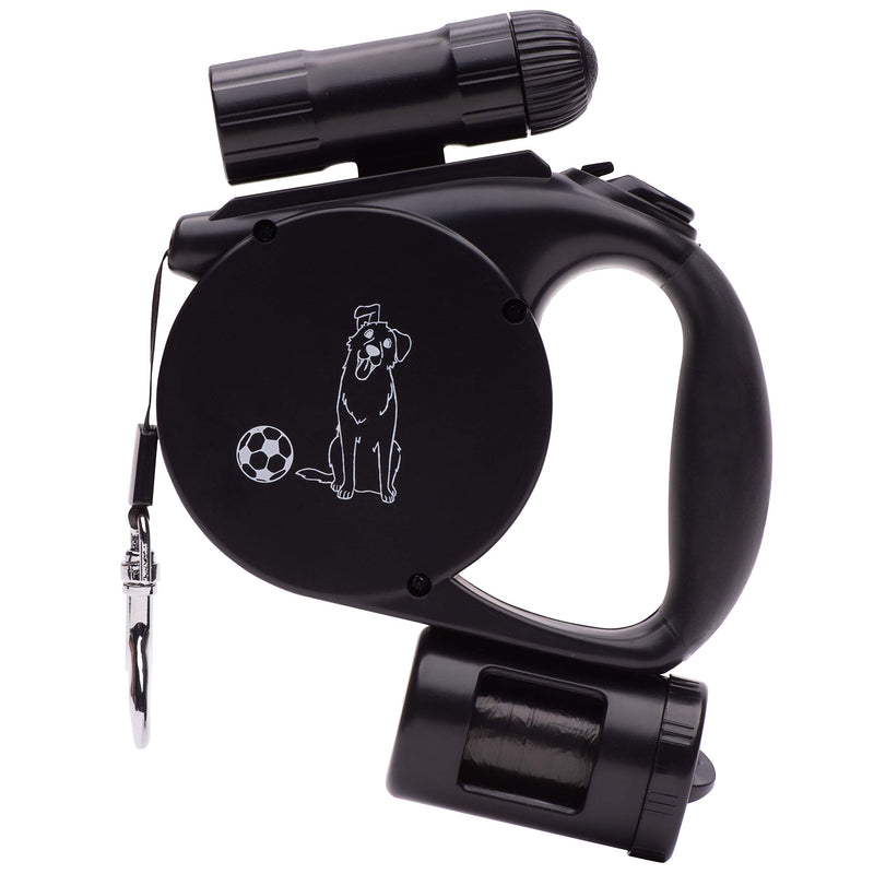 [Australia] - Lifehack Pet Products Retractable Dog Leash with LED Flashlight & Waste Bag Dispenser (All-in-one Leash) - for Small/Medium Dogs up to 20 kg Black 