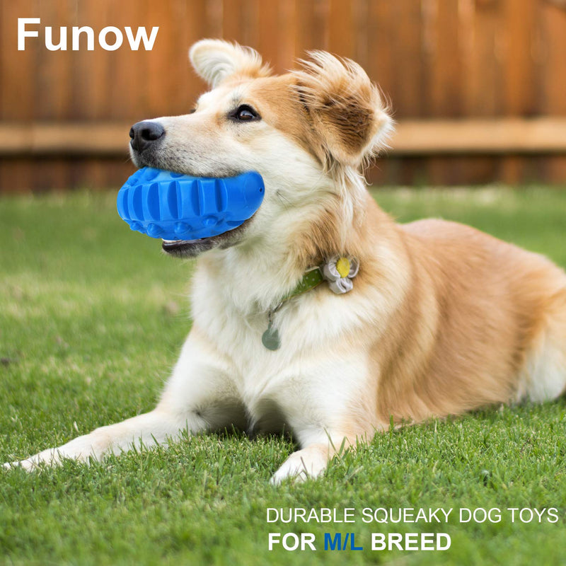 Funow Dog Chew Toys Durable Squeaky Dog Toys Undestructable Rubber Ball for Extreme Chewers Boredom Strong Tough Training Teething Dogs Gift Nearly Indestructible for Medium and Large Breed (Blue) Blue - PawsPlanet Australia