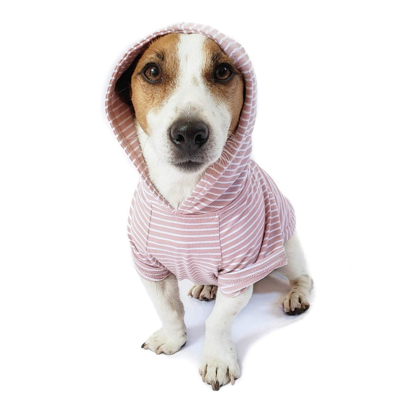 DJANGO Dog Hoodie and Super Soft and Stretchy Sweater with Elastic Waistband and Leash Portal X-Small Blush Pink - PawsPlanet Australia