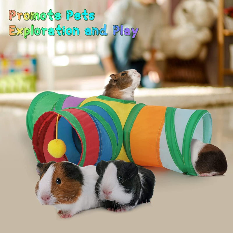 HYLYUN Guinea Pig Tunnels & Tubes Collapsible, 3 Way Tunnels Hides Toys, Portable Small Animal Hideout Hideaway Pet Toys Tunnel for Guinea Pig Chinchilla Ferret Hamster Rat - PawsPlanet Australia