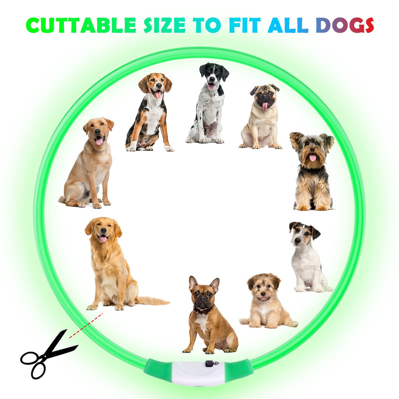 AUAUY LED light collar dog, USB rechargeable length adjustable pet safety collar, cuttable waterproof light collar for dogs and cats, 3 modes (green) green-universal - PawsPlanet Australia