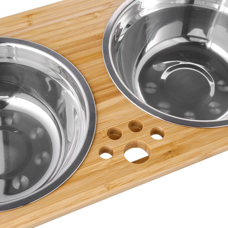 FOREYY Raised Dog Bowls for Cats and Dogs - Bamboo Elevated Dog Cat Food and Water Bowls Stands Feeder Dishes with 2 Stainless Steel Bowls and Anti Slip Feet (Small - 10 cm high) Small - 10 cm high - PawsPlanet Australia