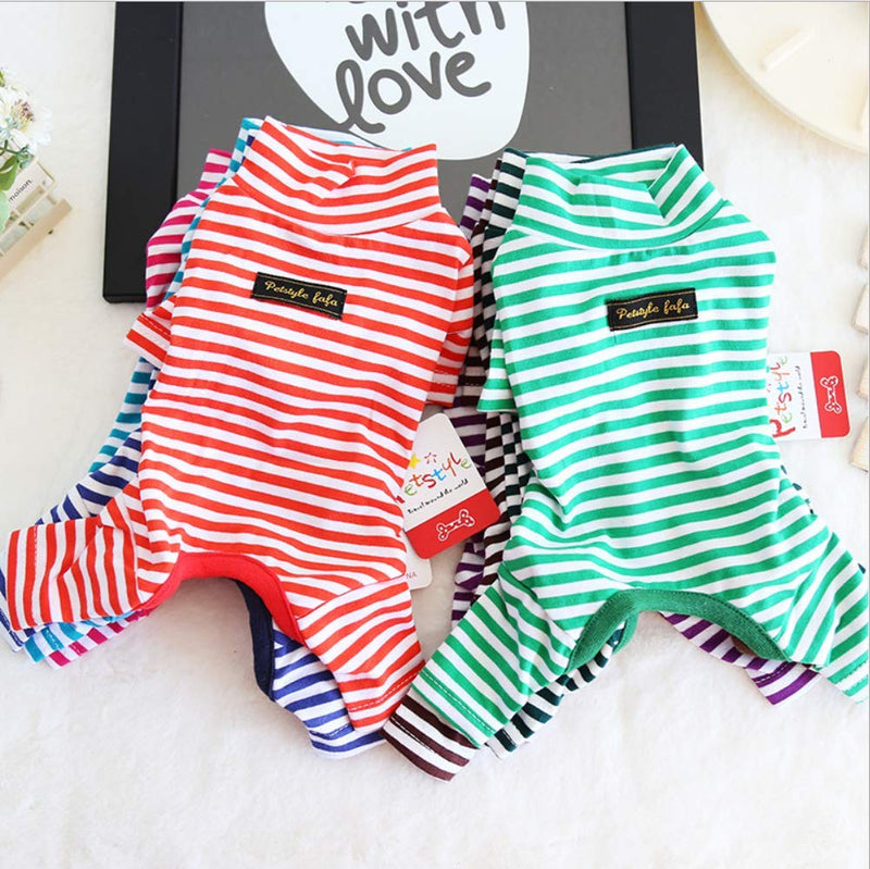 [Australia] - Hdwk&Hped Soft Cotton Dog Pajamas for All Seasons, Striped Pet Bottoming Jumpsuit for Small Dog Cat Puppy #2 Striped style - pink 